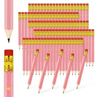 Imagem de Bercoor Pacote com 100 lápis de golfe com borracha, lápis de golfe pré-afiados, mini lápis de 10 cm, 2 HB, hexágonos, pequenos lápis curtos para casamento, chá de bebê, golfe, escola, escritório (rosa)