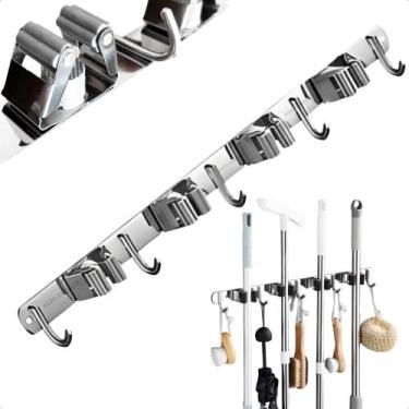 Imagem de Suporte para Vassoura Porta Vassoureiro Organizador 9 Acessórios Inox 
