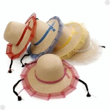Imagem de Chapéu Palha Festa Junina com Trança e Renda Decorado Adulto Cores Sor