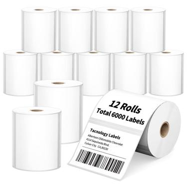 Imagem de Etiquetas térmicas diretas Tacnology 4 x 3 polegadas 12 rolos 500 etiquetas