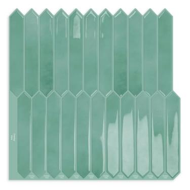 Imagem de Azulejo hexagonal longo ciano descascar e colar backsplash, 10 folhas de azulejos autoadesivos de parede grudam na parte de trás para cozinha, banheiro, lareira, trailer (30,5 x 30,5 cm)