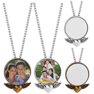 Imagem de Framendino, Pacote com 4 colares de sublimação em branco com corrente e asas de anjo, 2 cores