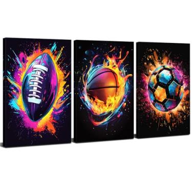 Imagem de Arte de parede esportiva para quarto de meninos, aquarela, futebol, rúgbi, basquete, decoração de parede, imagem de futebol, minimalista, esportes, temática, pintura, arte, academia, sala de estar,