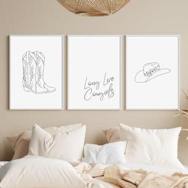 Imagem de Arte de parede de caubói ocidental preto e branco preto e branco pôsteres de arte em tela vintage chapéus de cowboy botas decoração de parede imagens minimalistas impressões pinturas para quarto