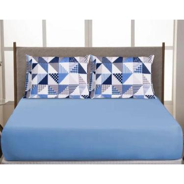 Imagem de Jogo De Lençol Elástico Casal Padrão Box 3 Peças 200 Fios Geométrico A