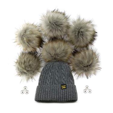Imagem de Furryvalley Pompom De Pele Sintética 6 Peças Diy Artesanato Bolas Fofas Para Chapéu Sapatos Cachecóis Com Fecho De Pressão Removível Tricô Acessórios Para Chapéu 6 Polegadas Extra Grande (Ponta Cinz