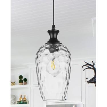 Imagem de SADUENFR Luminárias Pendentes De Vidro Para Ilha De Cozinha, Luminárias Pendentes Pretas De 1 Luz Com Vidro Transparente Soprado À Mão, Luminária Suspensa Estilo Fazenda Para Pia De Cozinha, Sala De