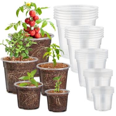 Imagem de RooTrimmer Pacote Com 30 Vasos Transparentes De 7/6/5/4/3 Polegadas Para Viveiro De Plantas, Vasos De Plástico Flexíveis Com Furos De Drenagem, Vasos Transparentes Para Sementes, Pacote Variado Para
