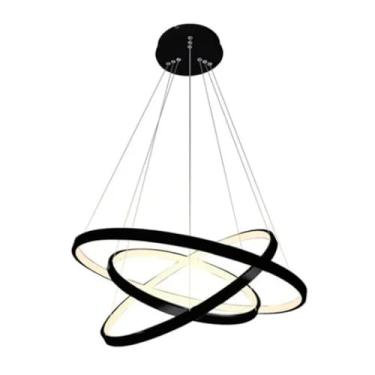 Imagem de Lustre Led Moderno Pendente Anéis Led 89w 3 Arcos Cor Preto Teto 110v/220v Bivolt - Brinovar