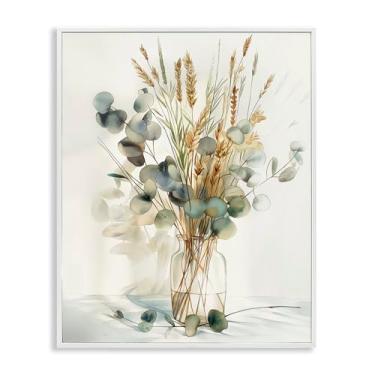 Imagem de Stupell Industries Design de arte de parede giclée emoldurado branco com ervas de eucalipto reunidas por Steve Huntziker, 28 x 35 cm