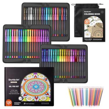 Imagem de Shuttle Art Canetas de gel, conjunto de 120 canetas de gel embaladas em caixa de metal, 60 cores exclusivas com 60 refis para adultos, livros de colorir, desenhar, rabiscar, artesanato, scrapbook,