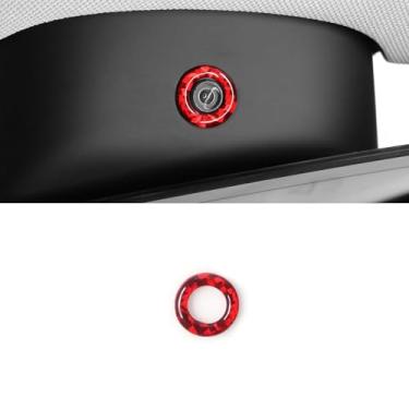 Imagem de BETTERHUMZ Adesivo de webcam frontal para interior de carro compatível com Tesla Model 3 2023-2020 modelo Y 2024-2020 de fibra de carbono, acessórios de anel de câmera para espelho retrovisor