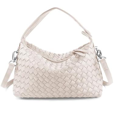 Imagem de KaloKalo Pequena bolsa Hobo de couro vegano bolsa tiracolo macia de mão superior para mulheres, Branco marfim