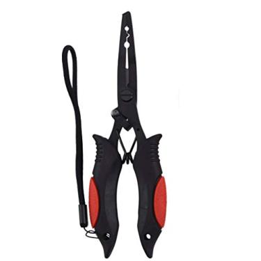 Imagem de MILLION SOURCE Alicate de pesca portátil de aço inoxidável ferramenta de pesca Luya com bainha e corda para uso externo, Vermelho