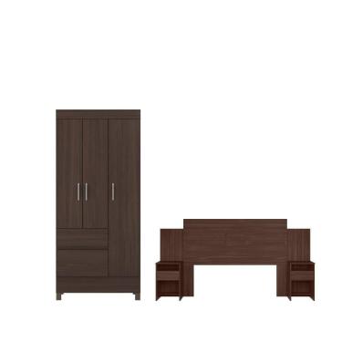 Imagem de Jogo Guarda Roupa 3 Portas E Cabeceira Nassau Cafe Touch