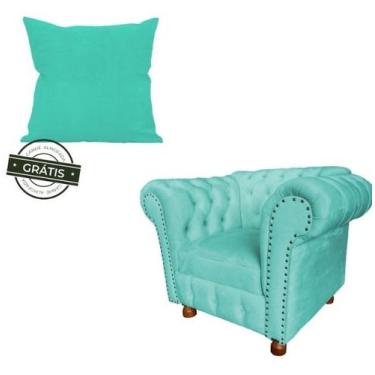 Imagem de Poltrona Luiz Xv Capitonê Retrô + 1 Almofada - Suede Azul Turquesa / R