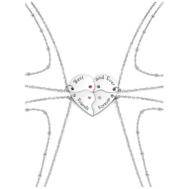 Imagem de Zysta Colar de 3/4 peças de quebra-cabeça de aço inoxidável combinando para melhores amigos para sempre, colar de coração para mulheres, família, amizade, joias, presente, Metal, Sem Pedra Preciosa