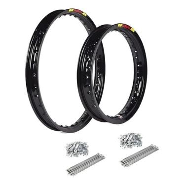 Imagem de Par Aro Alumínio Biz 100 125 Pop 100 110 Preto + Jogo de Raios 4mm