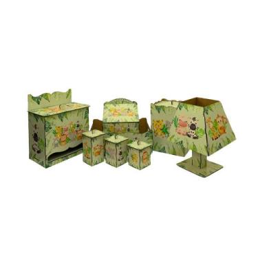 Imagem de Kit Higiene Bebê com Abajur e Farmacinha 8 Peças em Madeira Mdf Adesiv