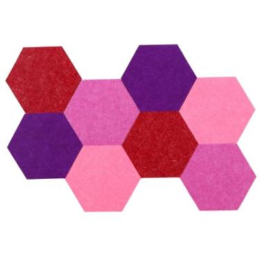 Imagem de Placa de feltro hexagonal, quadro de avisos DIY autoadesivo, 8 peças, placa de pinos de cortiça de feltro com 20 pinos para decoração de parede, memorandos, fotos, exibição de notas (roxo gradual)