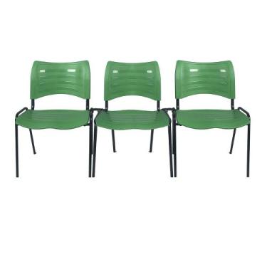 Imagem de Kit com 3 Cadeiras Iso Turim plastica Igreja Recepção Escola Verde - P