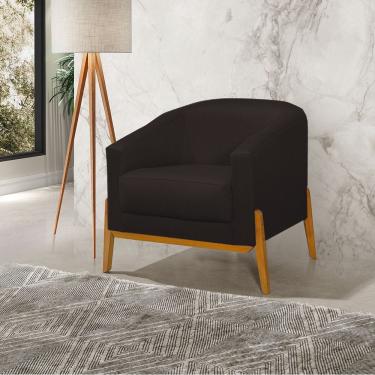Imagem de Poltrona Living Base em Madeira Maciça Flórida Linho Marrom Escuro