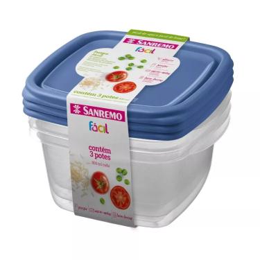 Imagem de Conjunto 3 Potes Quadrados Plástico 800ml Sanremo