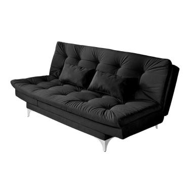 Imagem de Sofá Cama 3 Lugares Versátil Veludo Preto