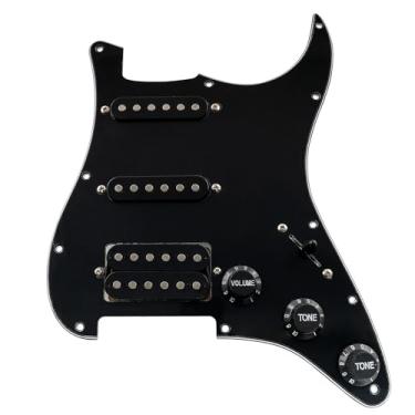 Imagem de Musiclily 11 Furos HSS Pré-cabeado Escudo Pickguard ST Completo com Captadores Single Coil Humbucker para Guitarra Fender USA/Mexican ST Squier,3 Camadas Preto