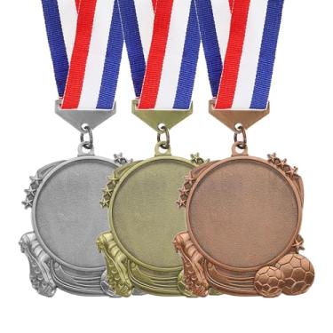 Imagem de PATIKIL 3 medalhas de prêmio, troféu de 7,6 cm com fita lisa, prêmios de festa de futebol para competições esportivas, multicoloridas