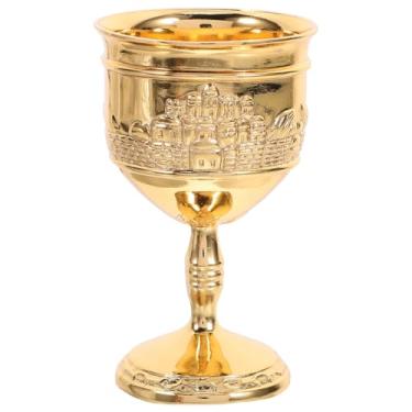 Imagem de Cálice de vinho, cálice real renascentista medieval, copos de vinho dourados, copos católicos em relevo, de europeu para comunhão