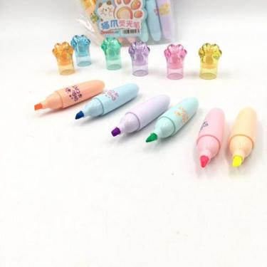 Imagem de Mini Marca Texto Patinha de Gato Cores Fofas Vibrantes - Kit com 6 uni