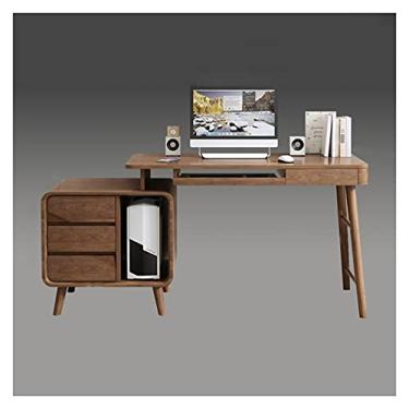 Imagem de AKALNNB Mesa de estudo, mesa de escrita, mesa de escritório de madeira estável, mesa de computador com armários, gavetas e bandeja de teclado, mesa de estudo moderna para trabalho em casa, escalável