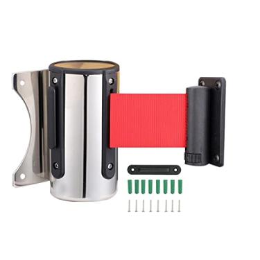 Imagem de Cinto retrátil de montagem em parede de 16 pés, barreira de parede de controlo de multidões com caixa de aço o cinto vermelho funciona para aeroportos, bancos, restaurantes e hotéis