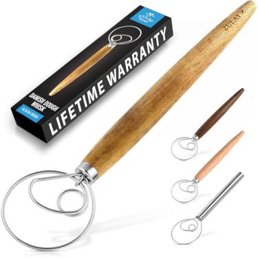 Imagem de Zulay Kitchen 13 Inch Danish Dough Whisk - Large Wooden Danish Whisk For Dough With Stainless Steel Ring - Traditional Dutch Whisk Baking Tool For Bread, Batter, Cake, Pastry (Acacia Wood)