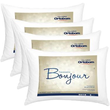 Imagem de Kit Travesseiros 04 Peças Bonjour Fibra Siliconizada Em Microfibra 70cm X 50cm - Ortobom