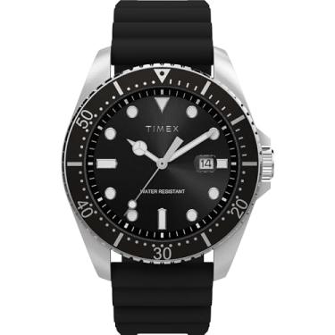 Imagem de Timex Relógio masculino de 42 mm, pulseira preta, mostrador preto, caixa prateada, Preto