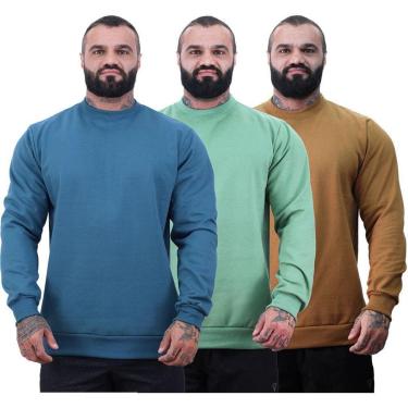 Imagem de Kit 3 Blusa Frio Moletom Basic MXD Conceito Sem Capuz e Bolso Lisas-Masculino
