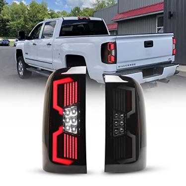 Imagem de WOLFSTORM Conjunto de luz traseira de LED para Chevy Silverado 1500 2014-2018 com design de luz LED, conjunto de luz traseira Chevy Silverado 2500HD/3500HD, 1 par (lente de fumaça)