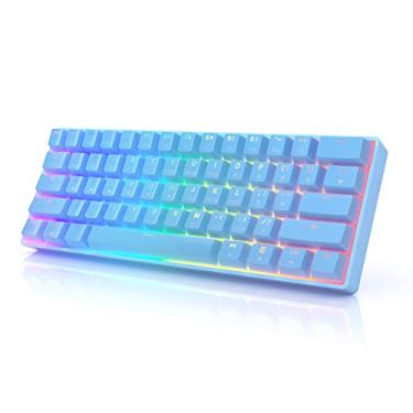 Imagem de Teclado mecânico para jogos HK Gaming GK61 60% | 61 teclas programáveis RGB Rainbow LED retroiluminadas | USB com fio | para Mac e Windows PC | Teclas ópticas marrom com troca rápida Gateron | Azul