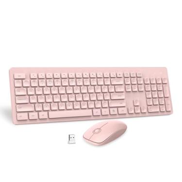 Imagem de Pente de teclado e mouse sem fio, conjunto de mouse VEILZOR 2,4 G ultrafino com USB ultrafino, teclas que caem água, 12 atalhos, teclado sem fio para PC, laptop, Windows XP/7/8/10, Vista, Mac, rosa