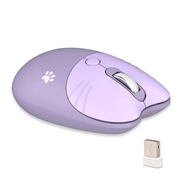 Imagem de Mouse sem fio de gato fofo, mouse silencioso, mouse sem fio de 2,4 G, cores doces, mouse Kawaii para meninas e crianças (roxo)