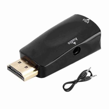 Imagem de HDMI para VGA Conversor Adaptador Banhado a Ouro Conectores 1080P Resolução com 3,5mm Saída de Áudio para Laptop Mobile Phone DVD Player Projetor Branco Preto (Preto)