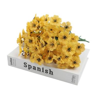 Imagem de Pacote com 2 arbustos de flores de seda artificial – Flores falsas amarelas e vermelhas de 30 cm para mesa de casamento, decoração de casa, arranjos de vasos, decorações rústicas de festa ao ar livre