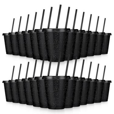 Imagem de LEIFEOSH 24 peças de copos de plástico com tampas e canudos, copos reutilizáveis com tampas, copos coloridos de plástico para festa de aniversário, xícara de café gelado, caneca de viagem, copos de