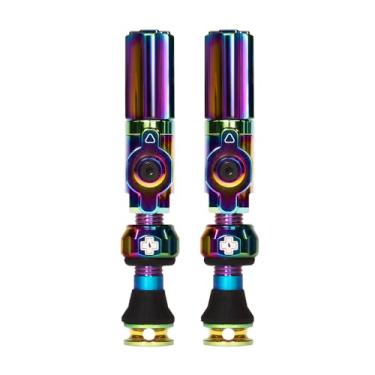 Imagem de Muc-Off Válvulas sem câmara híbridas de furo grande, iridescentes de 45 mm - Tampas de poeira projetadas com precisão para bicicletas com tecnologia revolucionária de fluxo de ar - Tampas de válvula