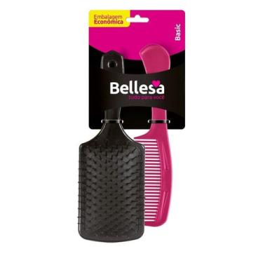 Imagem de Kit escova cabelo bellesa raquete almofad+pente - diversas cores