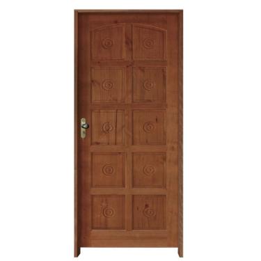 Imagem de Kit Porta De Madeira 210X82Cm Batente 11Cm Fechadura Taco De Golf Externa Torneada 10 Bicos Pinus