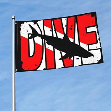 Imagem de Bandeira de mergulho vintage tubarão super poliéster bandeira de 9 x 12 metros com 2 ilhós para decoração de casa ao ar livre