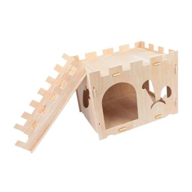 Imagem de Baoblaze Cabana de madeira para pequenos animais, brinquedo de brincar, casa de hamster e habitat, brinquedo de brincar, acessórios para ratos anões, porcos e